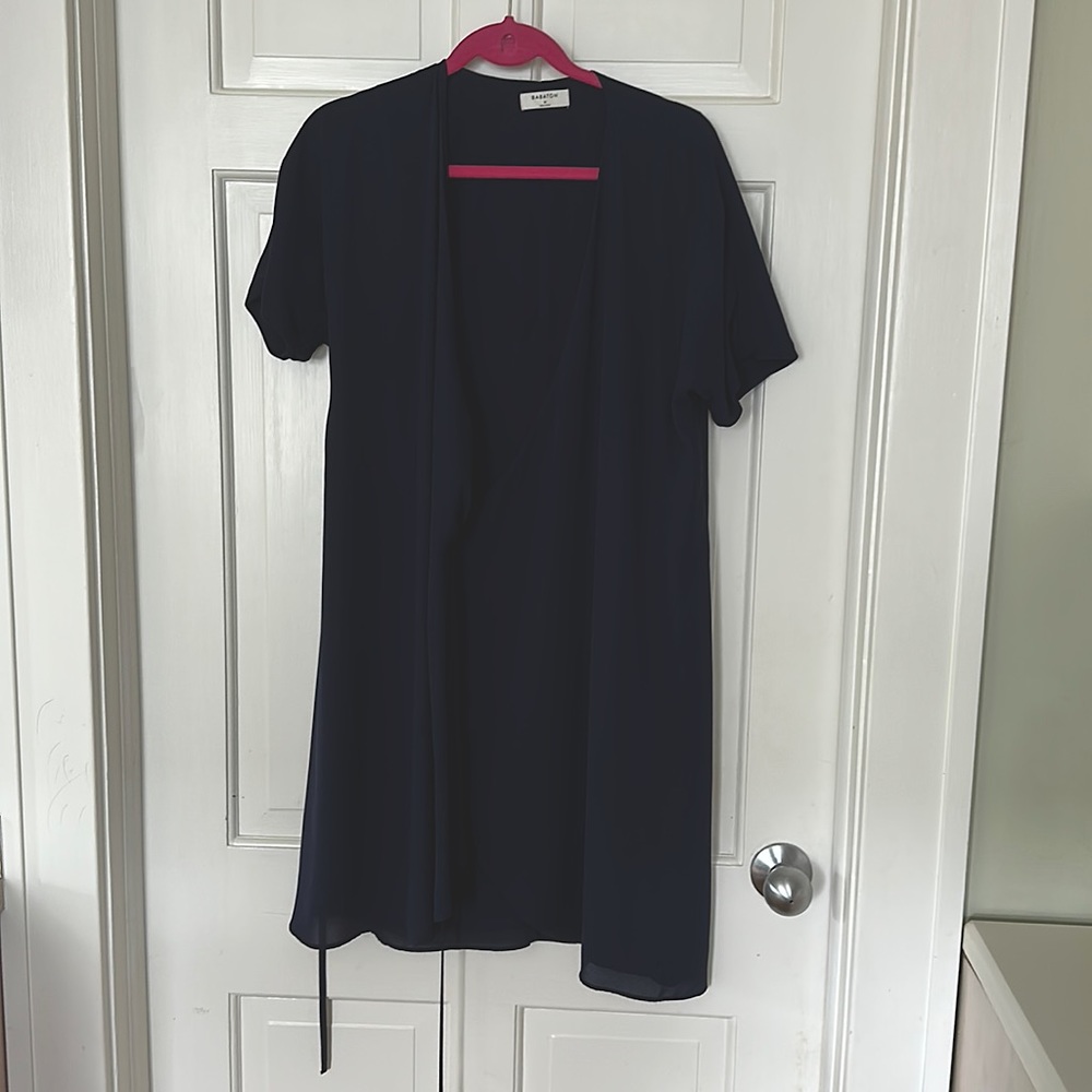 Babaton Navy Blue Tie Wrap Polyester
Mini Dress Short Sleeves Medium M